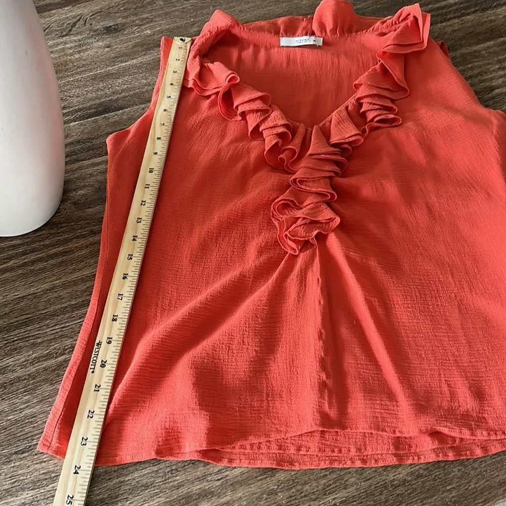 Etro orange v neck ruffle front side zip sleeveless top - Picture 10 of 11